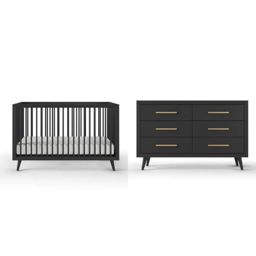 Child Craft Cranbrook 2-Piece Set, 4-in-1 Crib & 6-Drawer Dresser, Ebony
