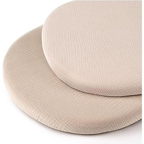 Muslin Bassinet Sheets for Baby Neutral, Soft Breathable Cotton Fitted Sheets for Oval, Rectangle, Hourglass Bassinet Mattress/Pad - 2 Pack (Ivory& Ash)
