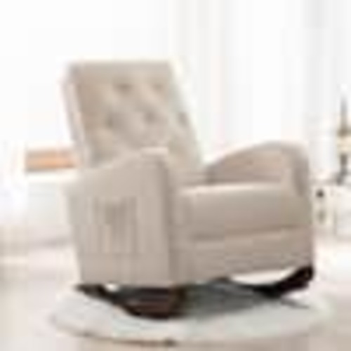 Harper & Bright Designs Beige Velvet Rocking Chair with Cushion WF212661AAC