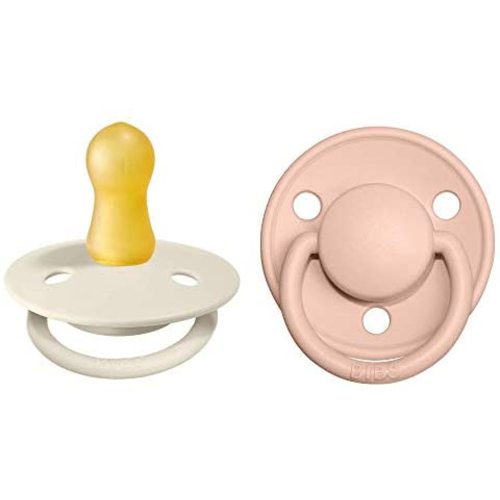 BIBS De Lux Baby Pacifier 2-Pack | Made in Denmark | BPA Free Dummy Soother, Round Nipple. Natural Rubber Latex, Size 1 (0-6 Months), Ivory / Blush