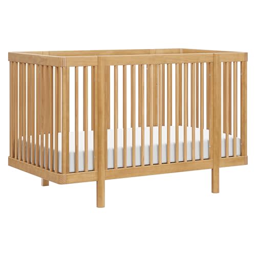 babyletto Pogo Convertible All-Stages® Bassinet, Midi, Full-Size Crib in Honey, Greenguard Gold and FSC Certified, Portable & Adjustable with Conversion Kits and Pads Included
