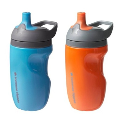 Tommee Tippee 9 fl oz Insulated Sporty Toddler Water Bottle with Handle - 2pk, Color: Orange and Blue