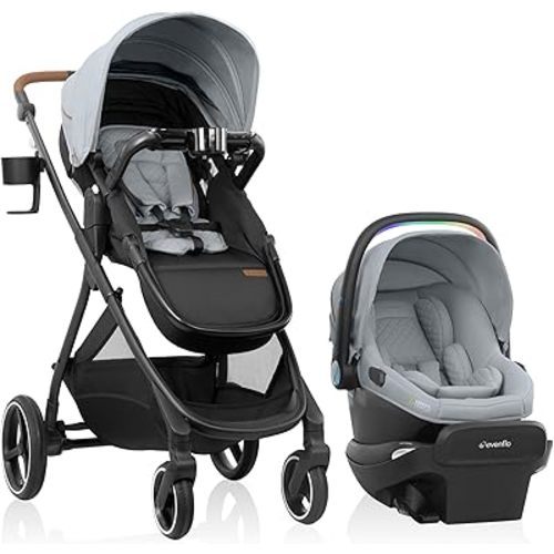 Evenflo Shyft Intuiti+ Travel System Featuring Revolve180 LiteMax NXT Preemie and Infant Car Seat with SensorySoothe and Green & Gentle (Quartz)