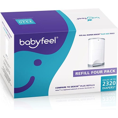 Babyfeel Refills Compatible with DEKOR PLUS Diaper Pails | 4 Pack | Exclusive 30% Extra Thickness | Diaper Pail Refills with Powerful Odor Elimination | Fresh Powder Scent | Holds up to 2320 Diapers