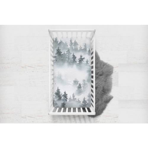 Forest Crib Bedding, Pine Trees Minky Crib Sheet, Grey Woodland Crib Bedding, Watercolor Crib Sheet, Wilderness Nursery Little Woodland - Etsy