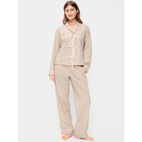Tie-Front Poplin Pajama Pant Set