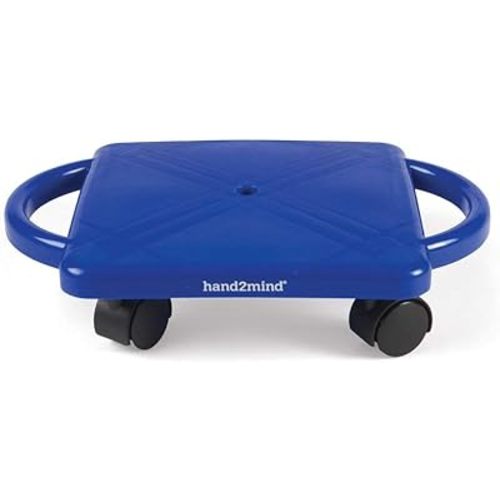 hand2mind Blue Indoor Scooter Board with Handles, Sit Down Floor Scooter, Gym Activities for Kids, Indoor Recess Games, Sport Scooters, Physical Education Equipment, Gross Motor Toys