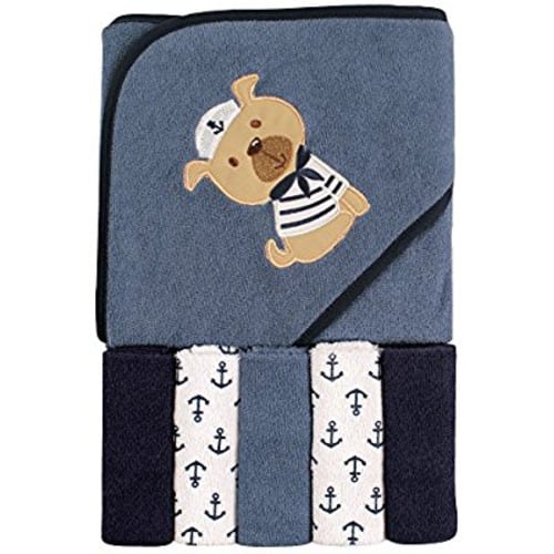 Luvable Friends Unisex Baby Hooded Towel with Five Washcloths, Dog, One Size