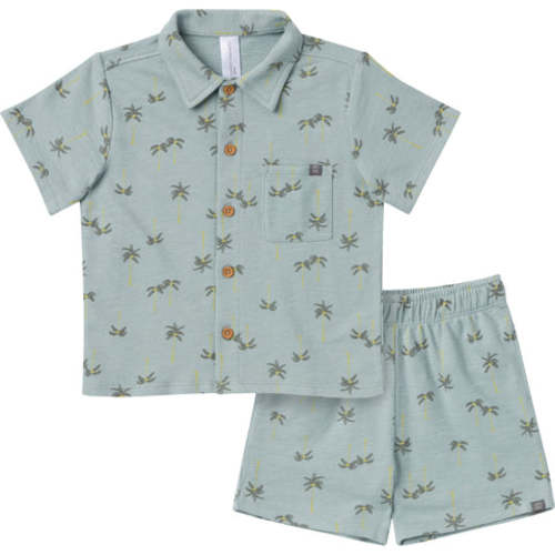 2-Piece Infant & Toddler Boys Blue Palms Button Front Shirt and Shorts Set