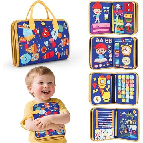 Montessori Busy Book for Toddlers Age 3-5, 12-in-1 Toddler Learning Activities, Preschool Educational Sensory Toys, Travel Airplane Car Toy , Fine Motor Skills Book, Birthday Gift for Boys Girls