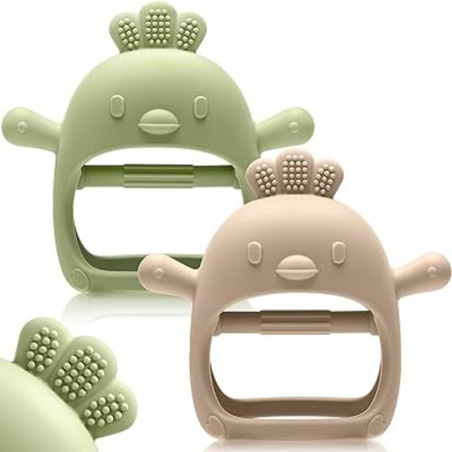 2 Pack Baby Teething Toys for 0-6 6-12 Months, Never Drop Infant Teether Teething Mitten Toys for 3 6 9 12 Months, Newborn Soothing Teething Toy Gifts for 1 One Year Old Baby Boys Girls