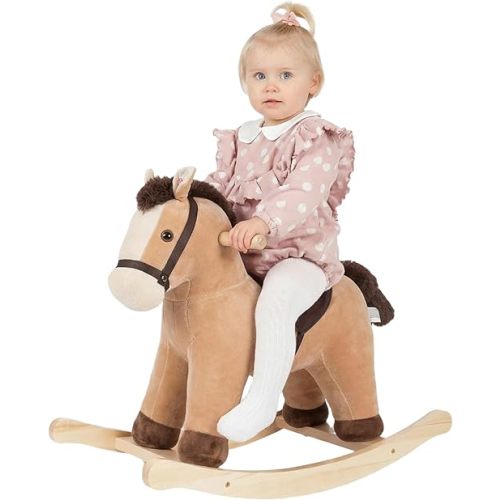 Rock My Baby Rocking Horse, Rocking Animal with Realistic Sound, Stuffed Rocker for Toddlers 18M+, Soft Filling Ride on Pony, Light Brown Horse, CPC Certified