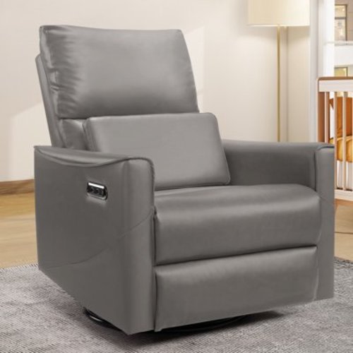 Sailvan Rocking Recliner Chair for Adults,Swivel Glider Rocker for Nursery, Nursing Rocking Chair, Power Leather Recliners with USB Type-C, for Living Room, Small Spaces (Gray)