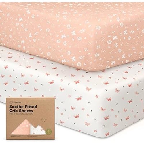 KeaBabies 2-Pack Organic Crib Sheets for Boys, Girls - 52x28 Fitted Crib Mattress Sheet Neutral, Breathable Jersey Cotton Cover for Baby Bed, Toddler Mattress, Soft & Cute Prints (Butterflies)