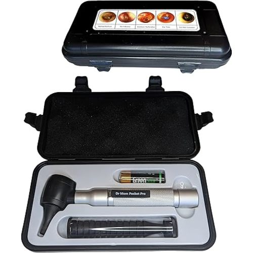 【Lifetime Warranty】4th Generation Doctor Mom LED Pocket Pro Otoscope with Both Adult and Pediatric Disposable Specula Tips, Battery, and Protective Hard Plastic Case