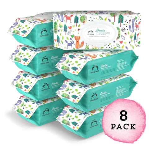 Amazon Brand - Mama Bear Gentle Fragrance Free Baby Wipes, Hypoallergenic, Sensitive Skin, Unscented, 800 Count (8 Packs of 100)