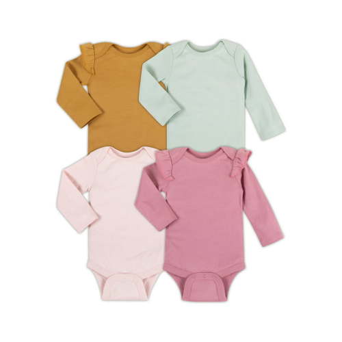 Little Star Organic Baby Girl 4 Pk Long Sleeve Bodysuit, Size Newborn - 24 Months