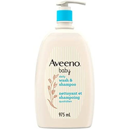Aveeno Baby Wash and Shampoo - Gentle 2-in-1 Body Wash with Natural Oat Extract for Sensitive Skin - Tear-Free, Hypoallergenic Cleanser, Free from Parabens, Sulfates & Dyes - 975ml