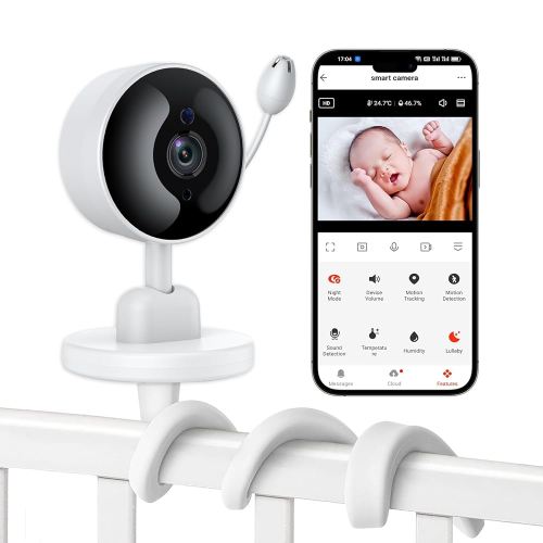 Baby Monitor with Camera and Audio, 2K WiFi Indoor Video Baby Camera with Mount, Motion & Cry Detection, Temp & Humidity Sensor, Night Vision, 2 Way Audio, 4 Lullabies, APP Control