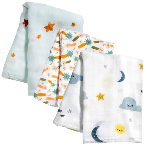 Rookie Humans Space Swaddle 3-Pack, Silky Soft Viscose from Bamboo Muslin Swaddle Blankets