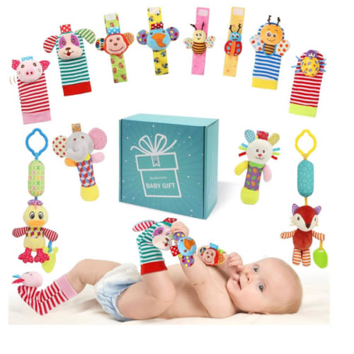 Wrist Rattles Foot Finder Rattle Sock Baby Toy, Hanging Rattle Toy, Hand Bracelet Rattle, Feet Leg Ankle Socks, Activity Rattle Present Gift for Newborn Infant Babies Boy Girl-12pcs A