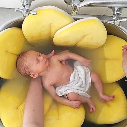 70cm Sunflower Baby Bath Head Support Original Baby Bath Seat Soft Plush Sponge for Shower Room Baby Blooming Bath Mat Flower Bathtub Newborn Foldable Four Petal Flower Shower Cushion