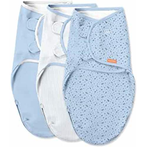 SwaddleMe by Ingenuity Original Swaddle with Easy-Change, 100% Cotton, Improves Sleep & Calms Startle Reflex, 0-3 Months, 3-Pack - Shooting Stars