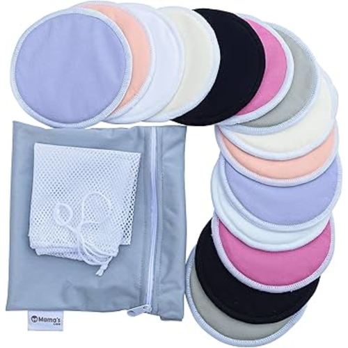 Mama's Care Reusable Breast Pads, 14-Pack – Soft & Absorbent Washable Breastfeeding Pads with Laundry & Storage Bag – 4-Layer Viscose Fabric Breast Pads for Leaking Milk (Large, 4.8")