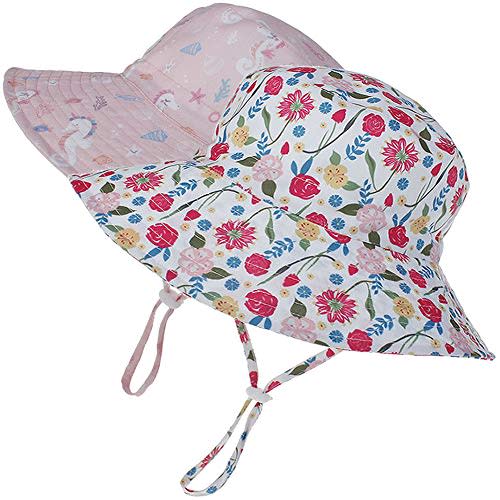 MaxNova Baby Sun Hat Toddler Summer UPF 50+ Baby Girl Bucket Hat Wide Brim Beach Hats for Baby Boys 0-7 Years 2pack