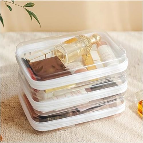 3PCS Clear Hard Shell Zipper Case,Portable Cosmetic Bag with Zipper, Diaper Bag Organizing Pouches, Kid's Toy Storage Organizer Bins,Hard Plastic Case,Clear Bags for Organizing