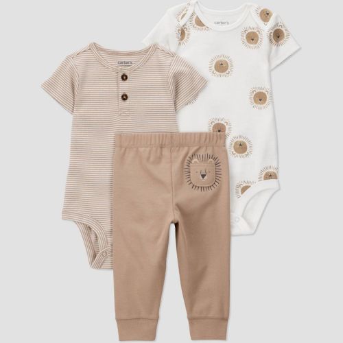Carter's Just One You® Baby Boys' 3pc Lion Striped Bodysuits and Jogger Pants Set - Brown 3M