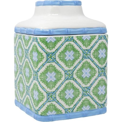 Lilly Pulitzer Ceramic, Square, Tissue-Box Cover, Tissue Holder for Home Decor (Bamboo Logo Trellis)