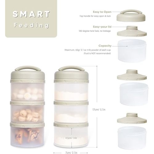 Termichy Stackable Formula Dispenser Portable Milk Powder Container, 2 Pack, Warm Grey
