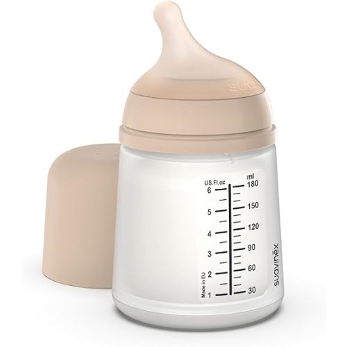 Suavinex Zero Zero Anti Colic Baby Bottle, No 1 Spanish Baby Bottle Brand, Minimizes Bottle Rejection & Nipple Confusion, Perfect for Breastfeeding Babies, Adaptable Flow, 6 oz, Light