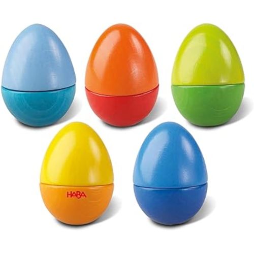 HABA Fun with Sounds Wooden Eggs - 5 Acoustic Sounds, Made in Germany, Kids Musical Instruments, Toddler Sensory Toys Montessori Toys for 2 yrs+