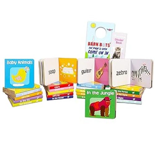 My First Board Books Set Toddlers Babies - Pack of 24 Mini Board Book Blocks with Stickers (Colors, Feelings, Shapes, and More)
