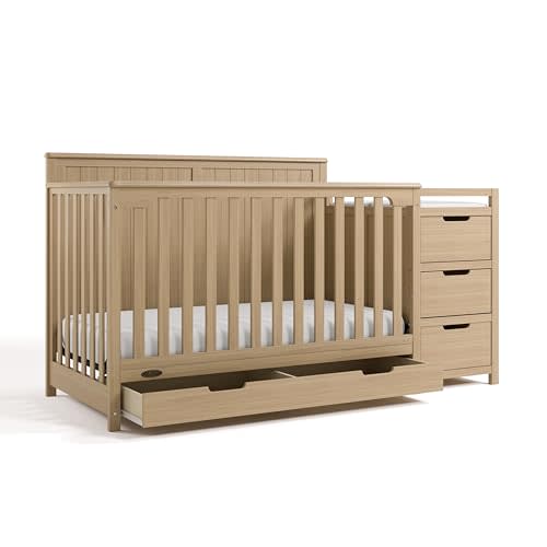 Graco Hadley 5-in-1 Convertible Crib & Changer – GREENGUARD Gold Certified, Fits Standard Crib Mattress, Converts to Toddler Bed and Full Bed, 4 Adjustable Mattress Heights (Driftwood)