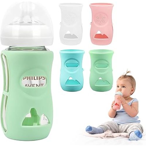 4 Pack Silicone Sleeves for Philips Avent Glass Natural Baby Bottle 8oz, Anti Breakage Glass Baby Bootle Sleeve for Philips Avent Glass Bottle, BPA Free Baby Bottle Holder, Dishwasher/Heaters Safe