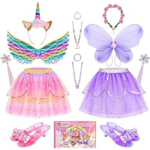 Jeowoqao Kids Princess Dress Up Clothes for Little Girls, Toddler Girls Dress Up Pretend Play Costumes, Girls Dress up Set-Girls Tutu, Butterfly Wings, Princess Shoes Toys Gifts for Girls 3-6 Years