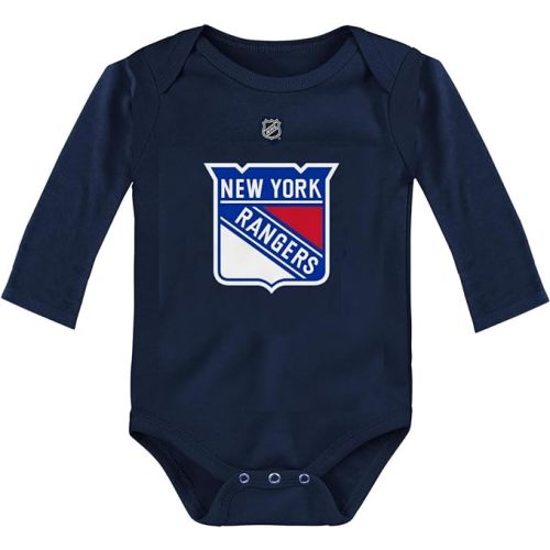 Outerstuff NHL Newborn & Infants Primary Logo Long Sleeve Onesie Bodysuit Creeper Romper - 0/3 Months - New York Rangers - Navy