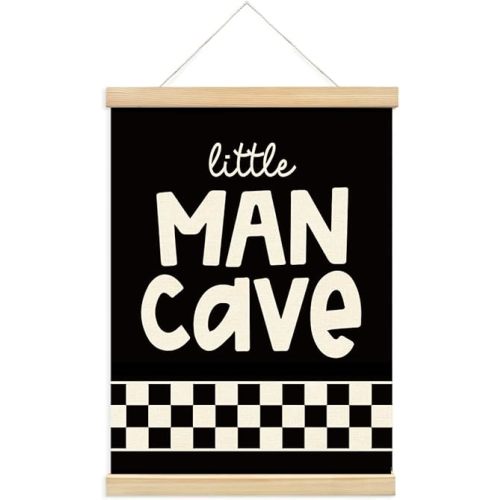 PLKMN Boy Nursery Decor, Little Man Cave Sign for Boys, Boys Room Decor Posters Framed with Wood Hanger, Toddler Room Decor, Boys Bedroom Decor, 12x16 Inch