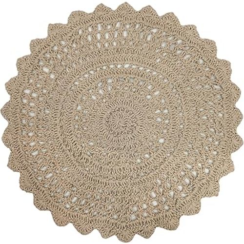 Hausattire Hand Woven Jute Crochet Rug, 3’ Round – Natural,Anti-Slip Accent Boho Entry Area Rugs for Kitchen, Living Room I Farmhouse Decorative Floor Rug, 3 Feet Round