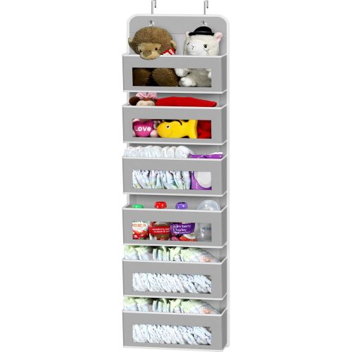 Simple Houseware 6 Clear Window Over Closet Door Pocket Storage Hanging Organizer, Gray