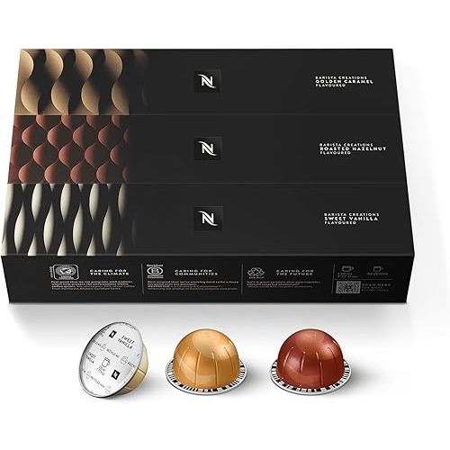 Nespresso Capsules Vertuo, Barista Flavored Pack, Medium Roast Coffee, 30 Count Coffee Pods, Brews 7.8oz.