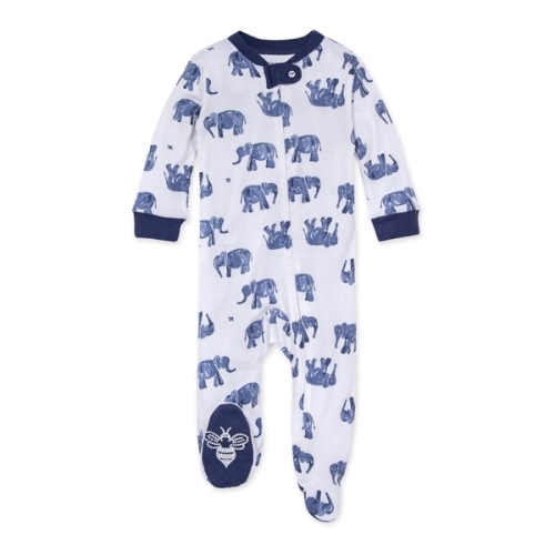 Wandering Elephants Organic Baby Zip Front Loose Fit Footed Pajamas | Burt's Bees Baby®