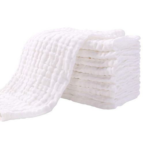 Muslin Burp Cloths for Baby 10 Pack 100% Cotton Large 17''X12'' Super Soft and Absorbent by YOOFOSS - White