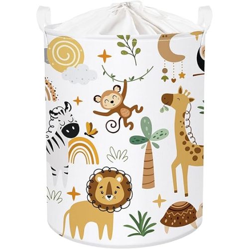 Clastyle Boho Animals Baby Laundry Hamper Kid Storage Basket Boy Girl Gift Toy Box Collapsible Clothes Organizer Nursery Bin for Bedroom, Brown, 36 * 45 cm