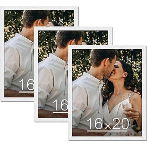 16x20 Frame Rustic White, 16x20 Poster Frames 3Pack, Gallery Wall Photo Frame, Woodgrain 20x16 Frame with Plexiglass for Artwork Display, Horizontal and Vertical, for Photos Wall Art Portrait