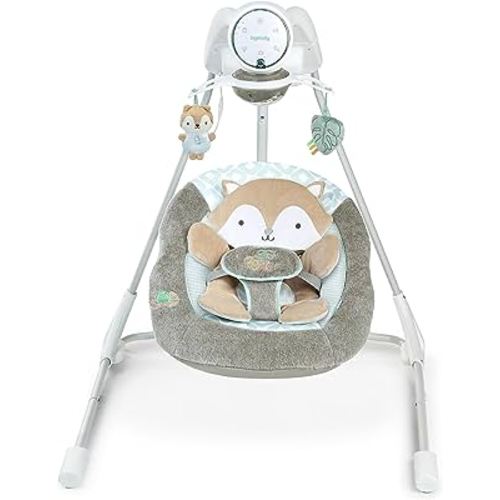 Ingenuity InLighten 5-Speed Baby Swing - Swivel Infant Seat, 5 Point Safety Harness, Nature Sounds, Lights - Kitt Fox