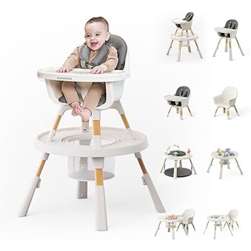 8-in-1 High Chair,Infant and Toddler High Chair with Removable Tray, Seating for 8 Stages of Development from Infant to Toddler, Convertible Baby high Chair with Activity Center,Davy Grey